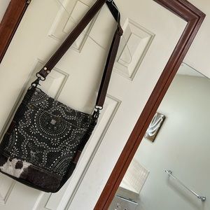 MYRA BAG cow hide and mixed medium so cute cross body! Only worn 1X